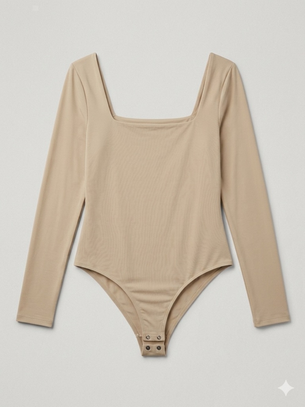 Square Neck Long Sleeve Beige Bodysuit